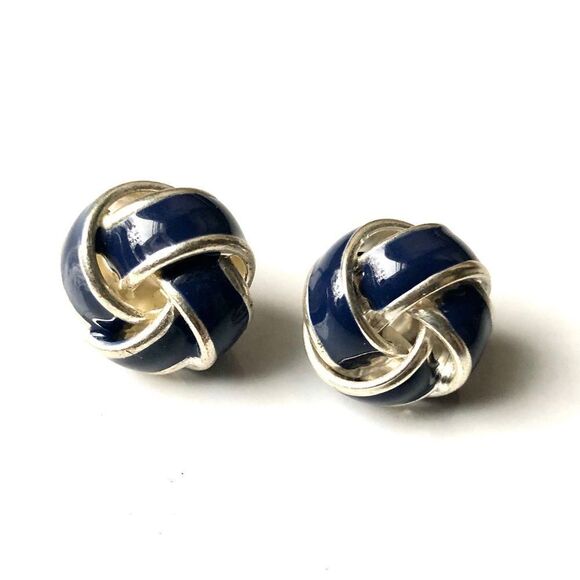 Silver plated Knotted Stud Earrings - Picture 1 of 2